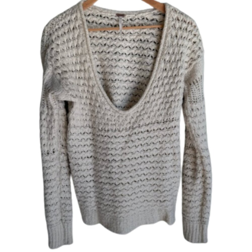 Free People Knit Crashing Waves Oversized Cream Sweater Womens Sz Small